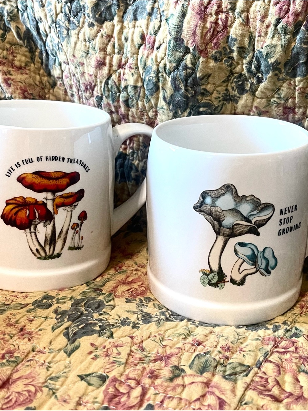Set of 2 Woodland Mushroom Ceramic Mugs - Cottage Core